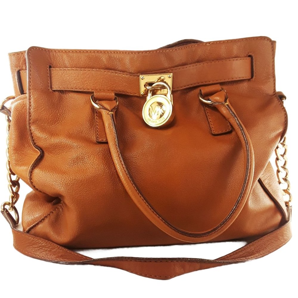 Michael Kors Large Leather Tan-Brown  Hamilton Convertible Satchel Handbag